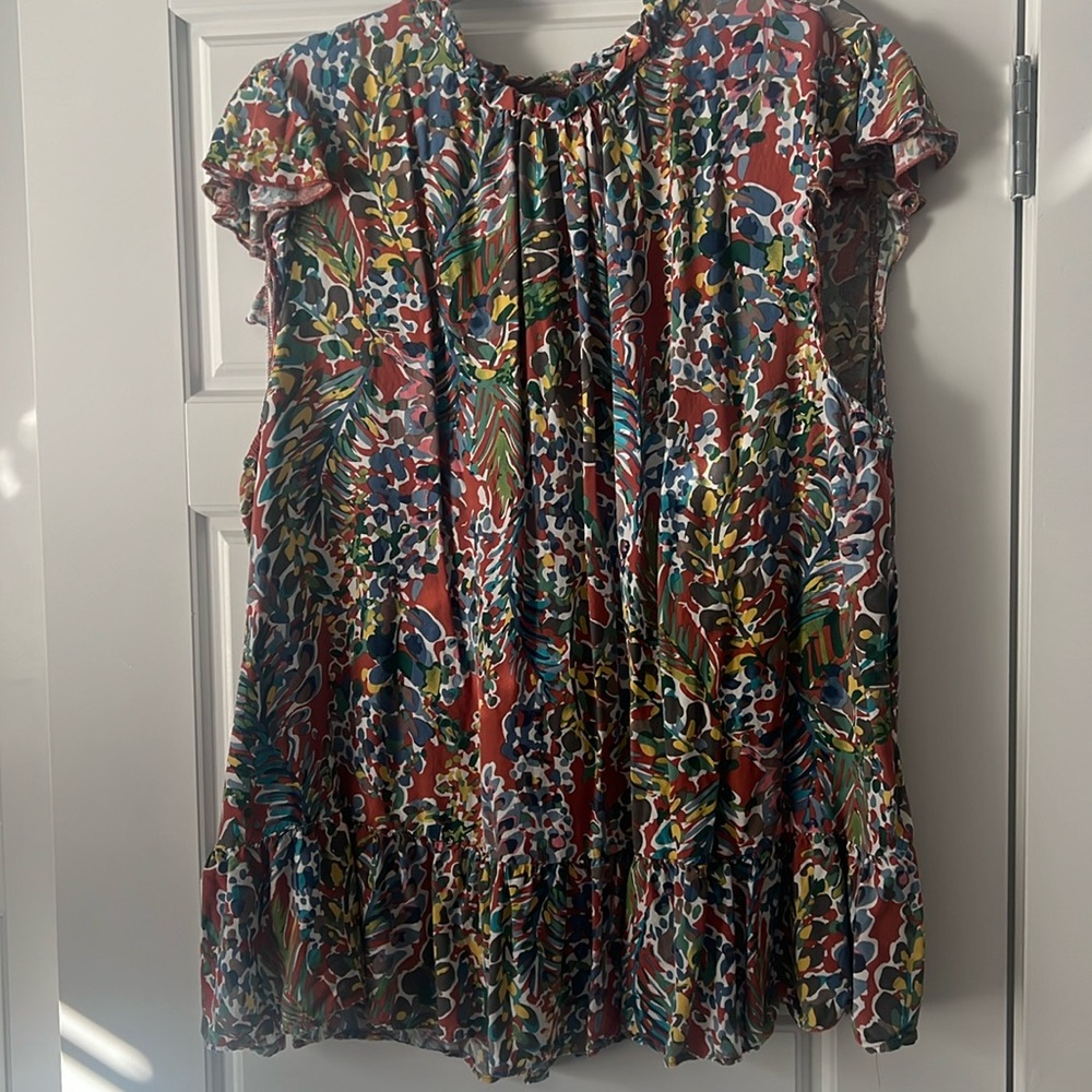 Plus size multicolor ruffle top.